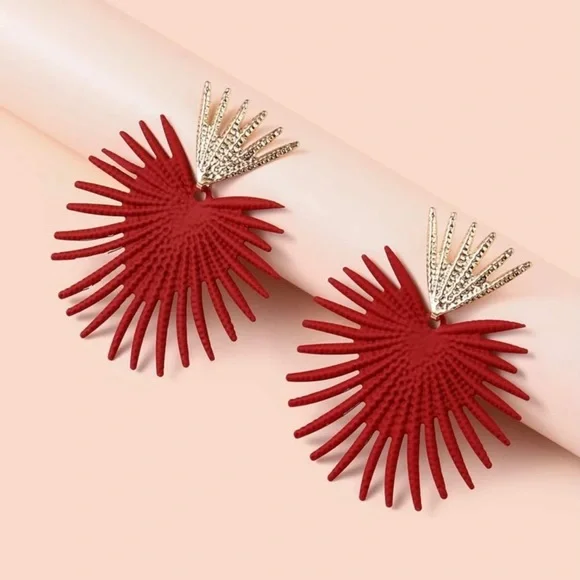 Bold Red and Gold Statement Earrings - Picture 2 of 7